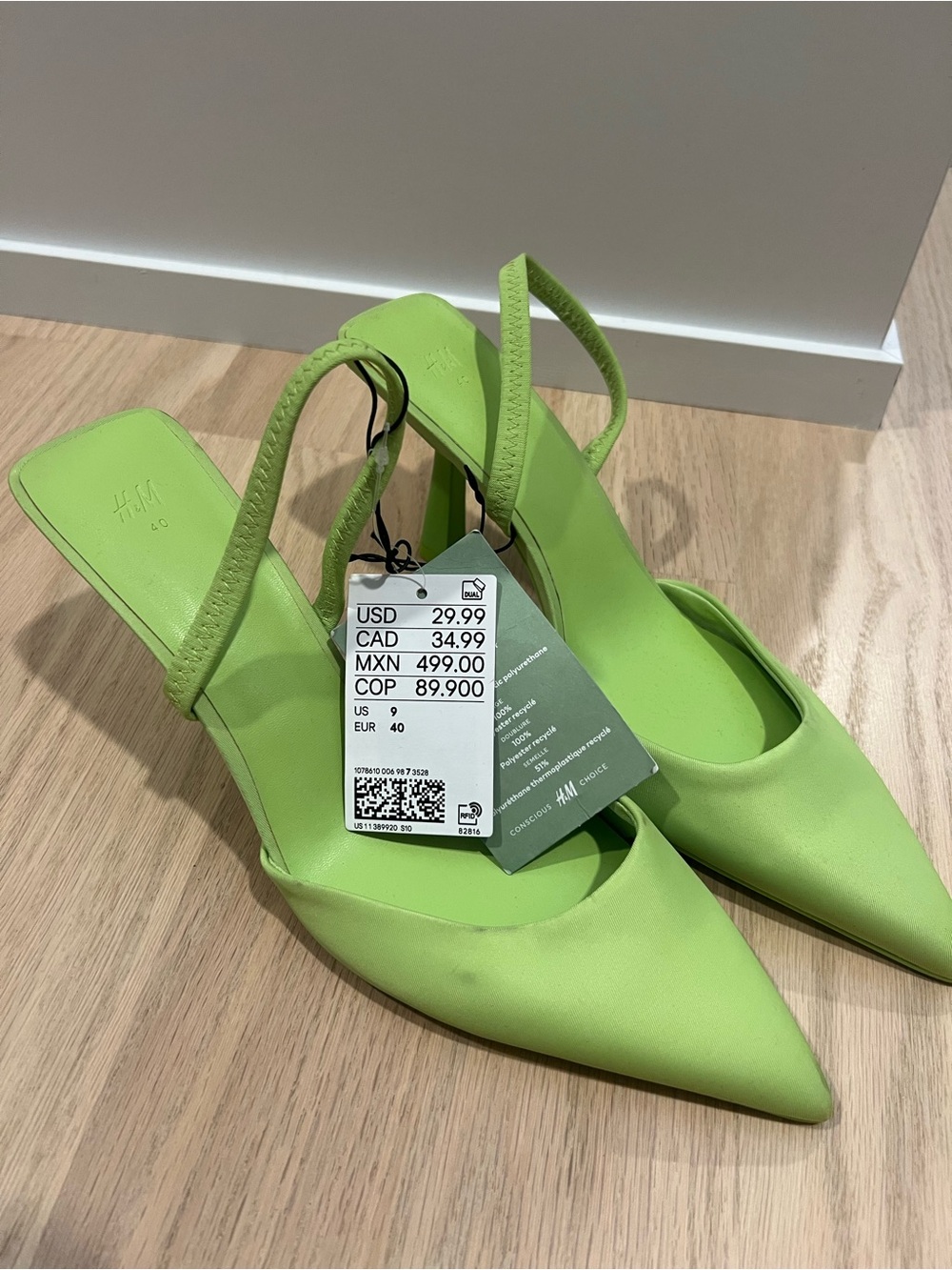 H&M Neon Green Pointed Slingback Heels